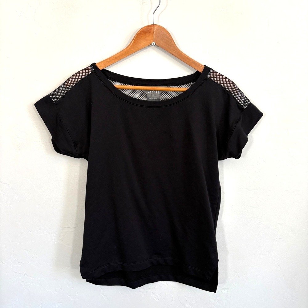Aether Top Women Size 1 XS Black Short Sleeve Tee Mesh